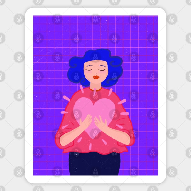 Blue hair girl with big pink heart Sticker by iulistration